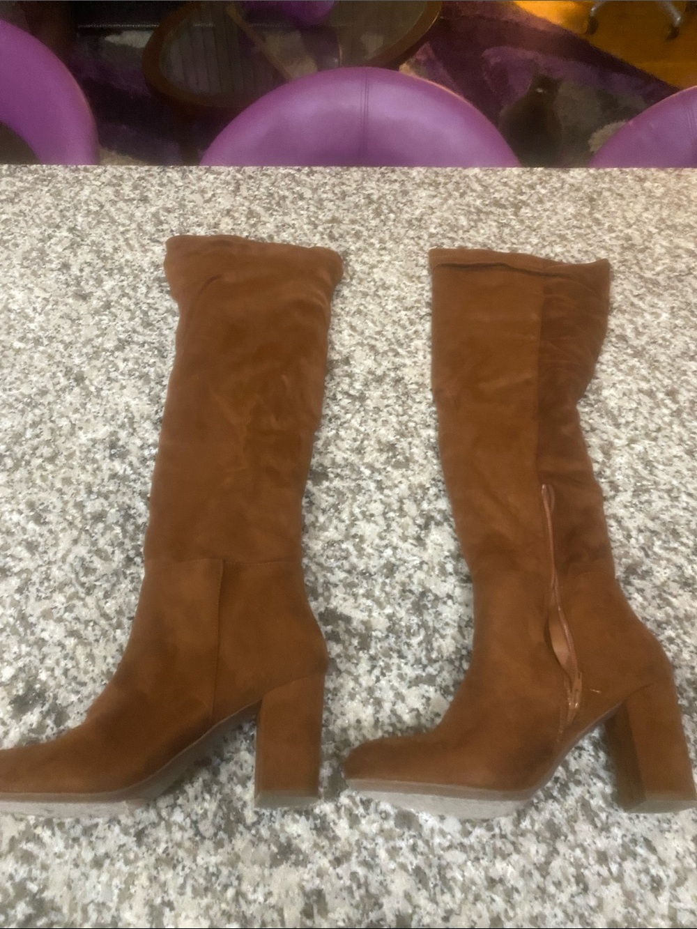 Women’s stretchy Tall Suede Block-Heel Boots - Brown